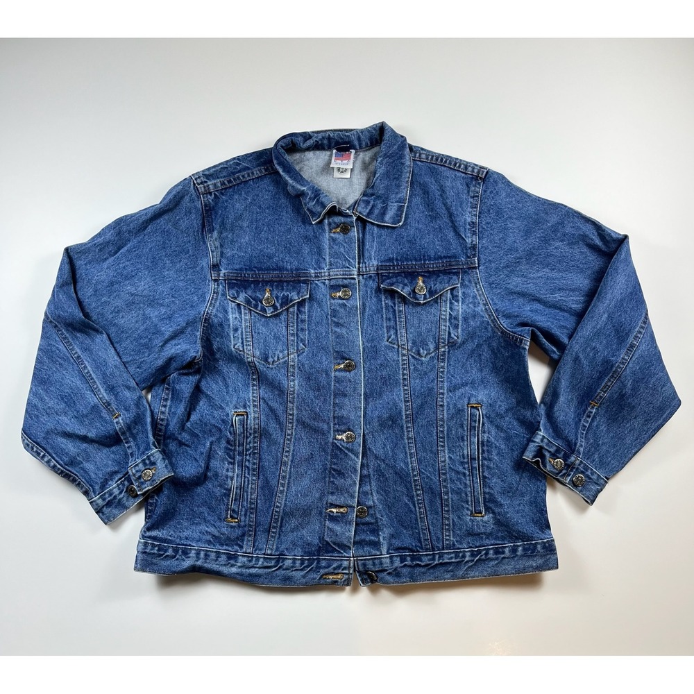 Vintage Made in USA Denim Trucker Jacket Women XL Blue Cotton Jean Jacket Soft